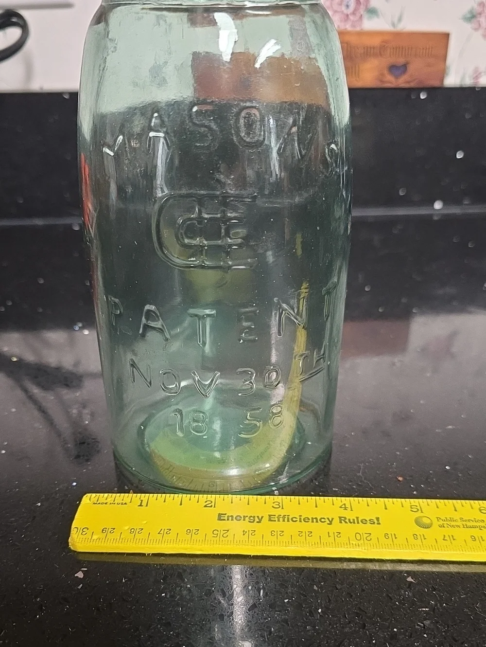 Vintage. Mason Light Aqua Green Embossed Glass Jar-No Cover